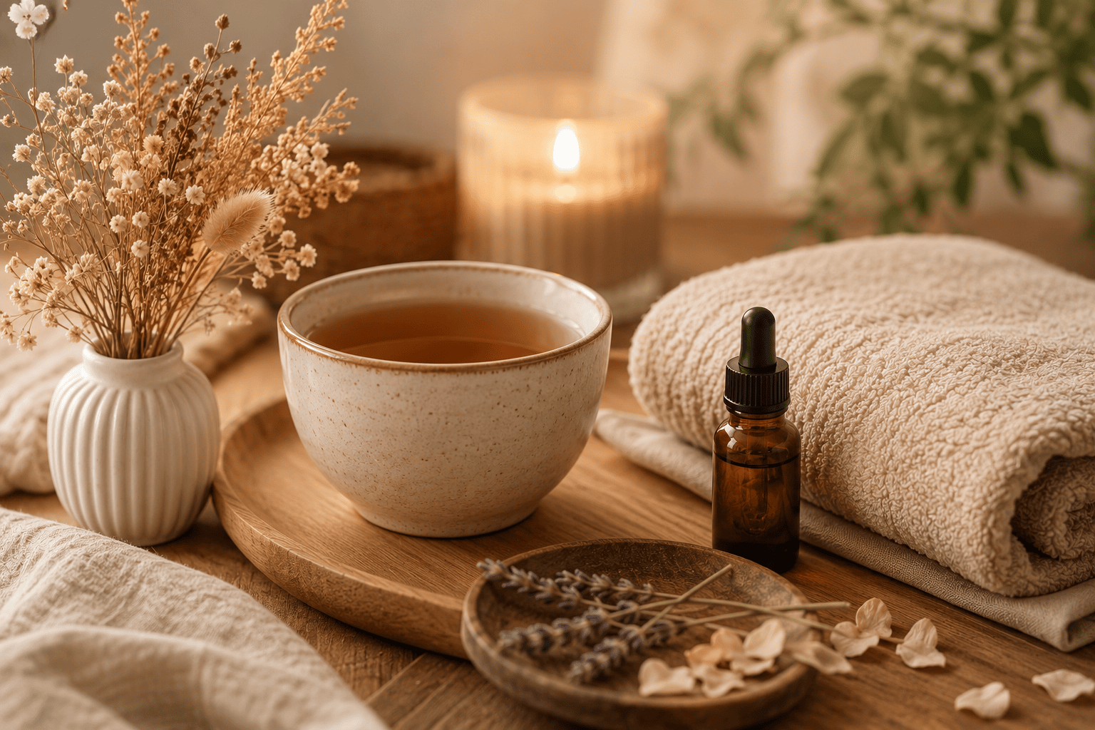 Tisane et ambiance cocooning en cabinet de réflexologie à Lyon – Nathalie Maître