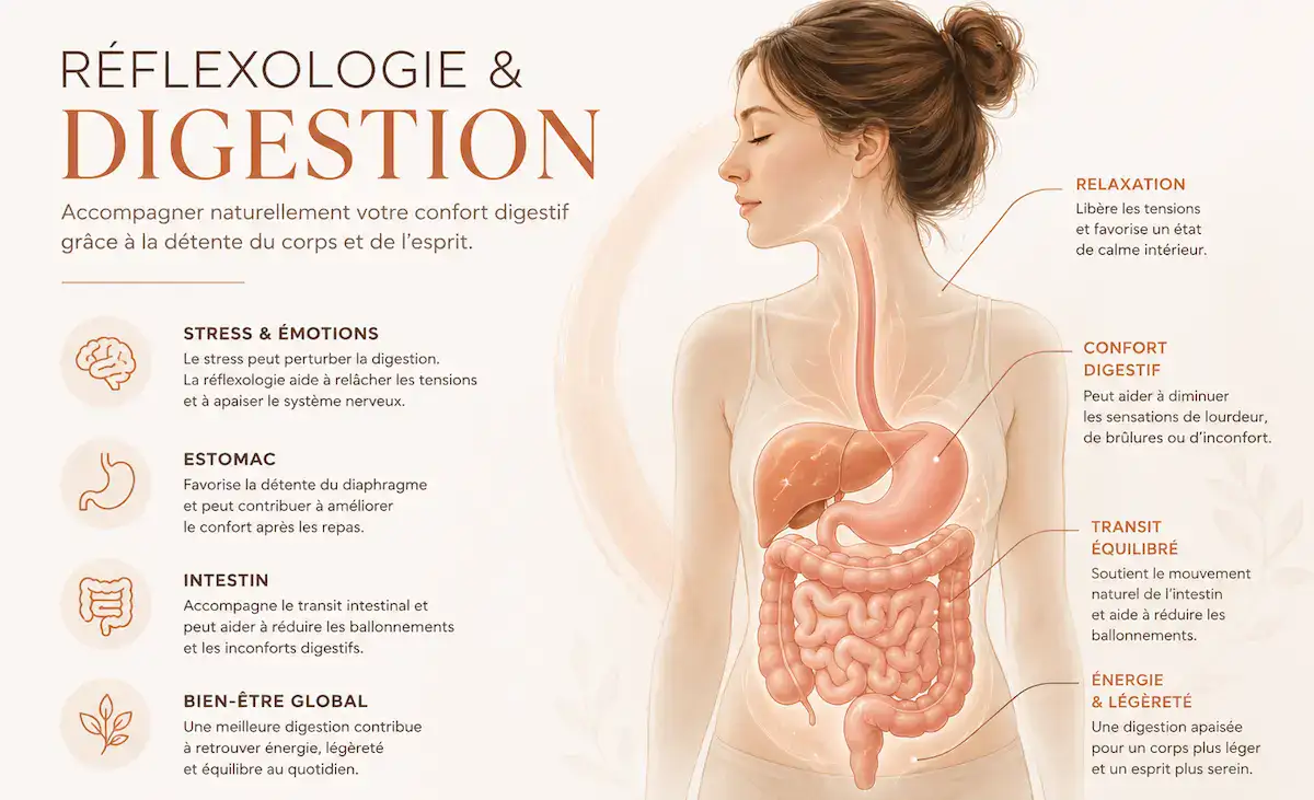 Réflexologie et digestion : illustration du système digestif et de son lien avec le bien-être